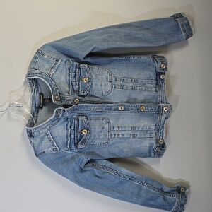 Inc Denim Button-Up Jacket Women's Size Small Fringe Cool Fun distressed